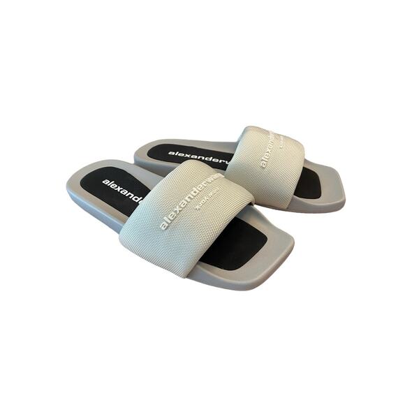 Alexander Wang Logo Designer Pool Slide Sandals Square Toe Pale Mint Size 37 - Picture 5 of 15